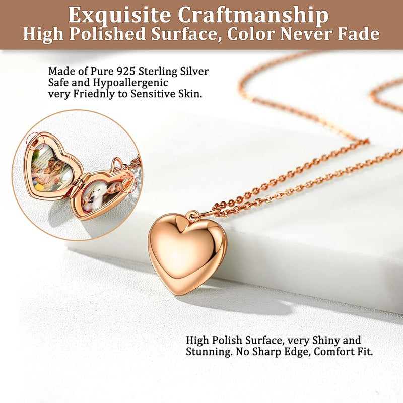 Bestyle Sterling Silver Heart Locket Necklace for Women, Dainty Cute Small Heart Locket Pendant in Gold/Rose Gold/Silver, Love Statement Jewelry Gift for Mother Wife - Image 4